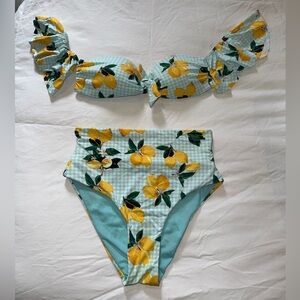 High waisted off the shoulder lemon bikini.